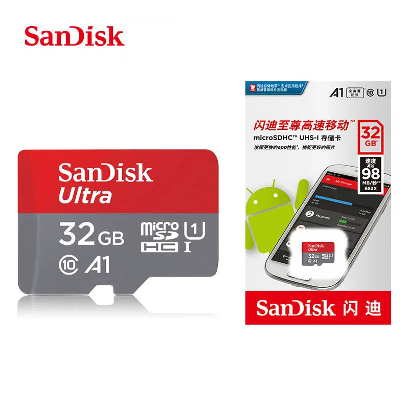 Sandisk Ultra карта памяти 32 Гб 64 Гб 128 ГБ 200 ГБ 256 ГБ micro SD Class 10 microSDHC/SDXC TF карта 98 МБ/с./с. 100 МБ/с./с. Для БПЛА мобильного телефона