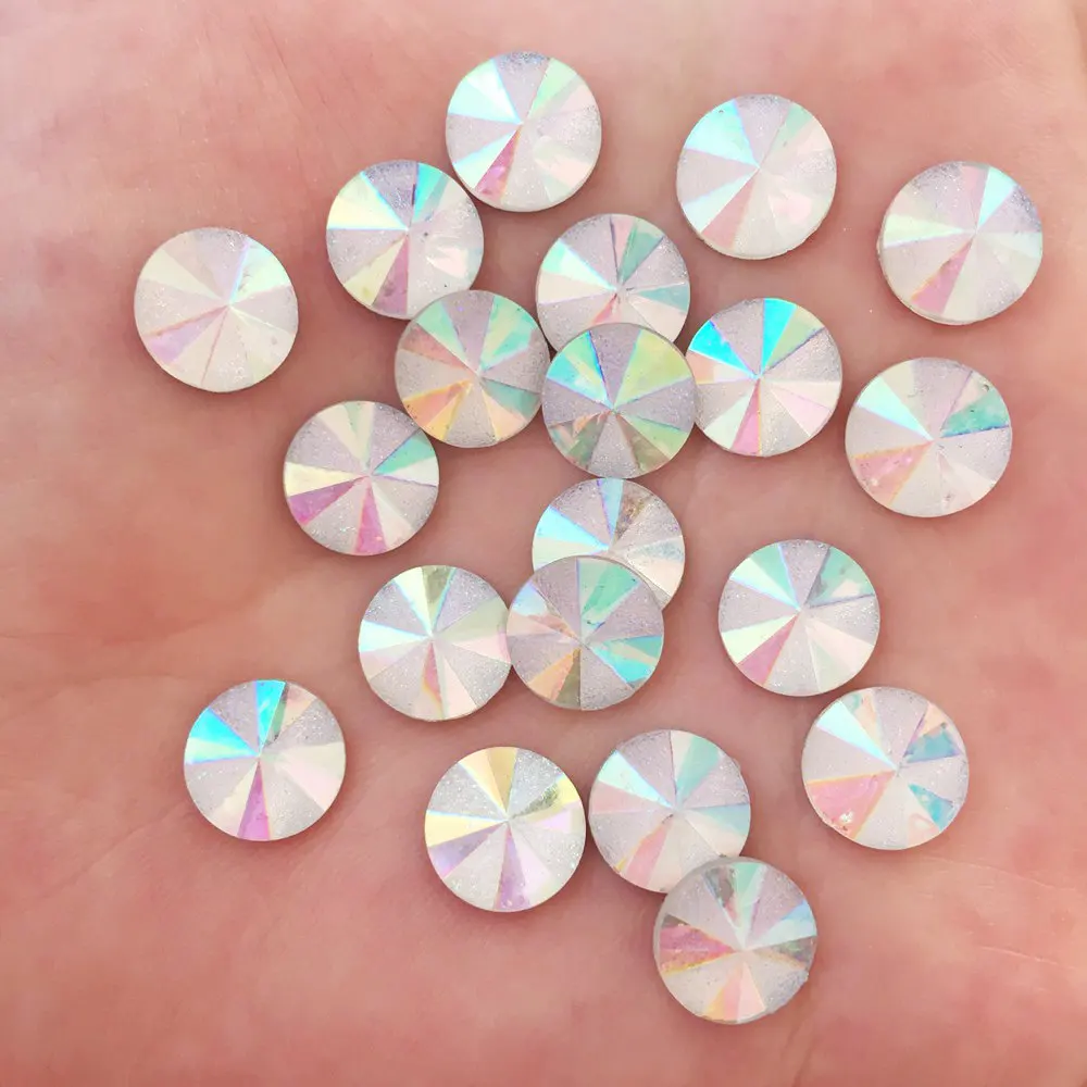 100PCS 10mm Round AB Resin Ore Gem Flat Back Rhinestone Scrapbook DIY Wedding Ornaments Applique F641*2