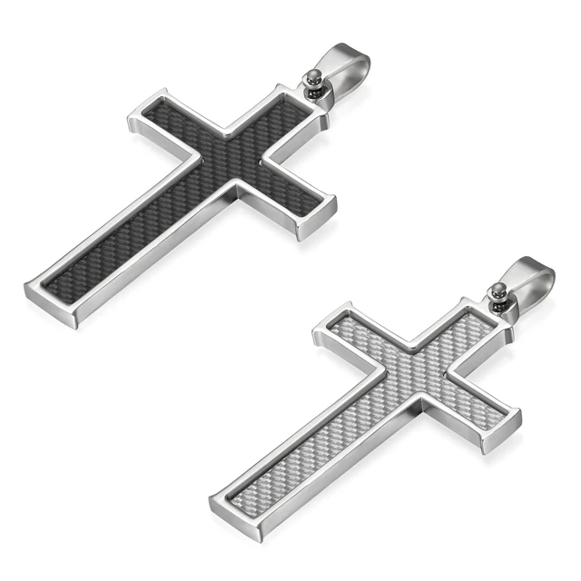 BONISKISS Carbon Fiber Stainless Steel Men's Cross Necklace 21.5 Inch - Image 3