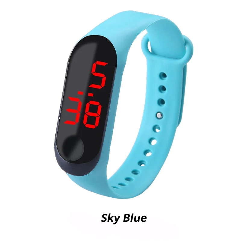 Для женщин светодиодный цифровые часы Роскошные красный свет сенсорный экран наручные часы с силиконовым ремешком спортивные Йога браслеты часы Relogio Masculino - Цвет: Небесно-голубой
