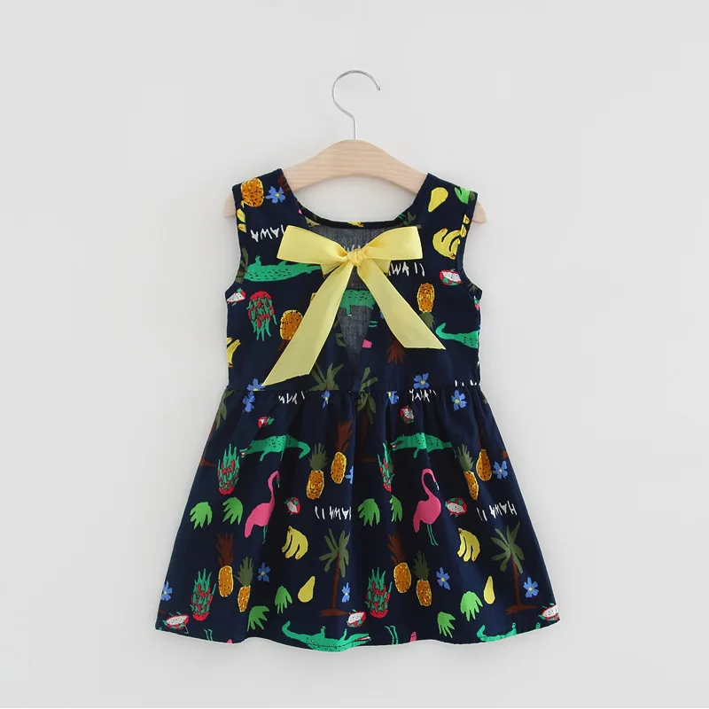 Детские летние платья для маленьких девочек; хлопковое и льняное платье трапециевидной формы с цветочным принтом без рукавов; летние платья для девочек