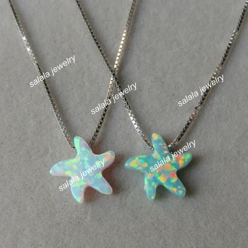 

20pcs/lot OP03/OP17 11x12mm Starfish Opal Necklace 925 Sterling Silver Seastar Opal Necklace Beach Opal Necklace for Gift