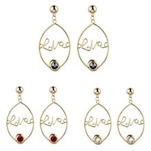 1 pair Luxury Trend Crystal Earrings Fashion Ethnic Alloy Hollow Hoop Abstract Love Drop Earrings for Women Jewelry Accessories