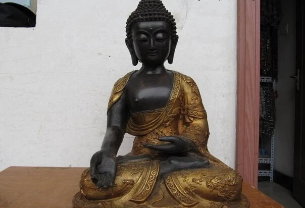 

USPS to USA S0848 Tibet Folk temple Old bronze gild Sakyamuni Amitabha buddha statue (B0328)