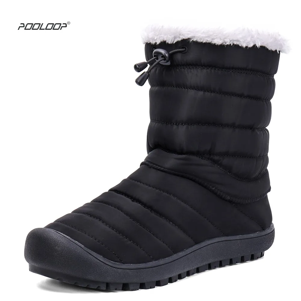 

POOLOOP Men Waterproof Snow Boots Indoor House Slippers Slip On Male/Female Winter Shoes Warm Fur Boots Men's Outdoor Ankle Boot