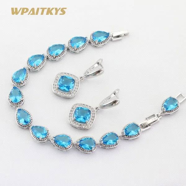 Made in China Silver Color Jewelry Sets For Women Wedding Light blue Stones Earrings Bracelet