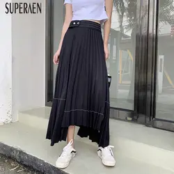 SuperAen стандартная юбка женская летняя Новинка 2019 Высокая талия повседневные женские однотонные юбки корейский стиль юбки женские