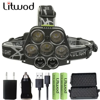 

Litwod z25 Powerful Led Head Lamp For hunting Fishing Headlamp rechargeable flashlight Head light 30000LM 5*T6 Torch Lantern