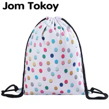 Jom Tokoy, 3D принт, цветной горошек, для девочек, на шнурке, рюкзак, полная печать, новая мода, женская сумка на шнурке
