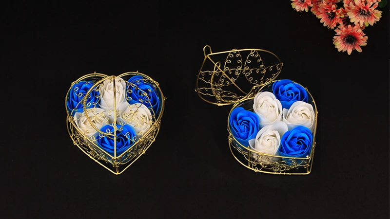 JAROWN Gold Plated Iron Basket 6 Pcs Soap Flowers Christmas Creative Small Gift Wedding Decoration Home Party Decor Flores (5)