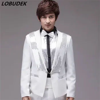 

2016 male suit costume jacket blazer prom fashion Paillette wedding singer dancer star nightclub performance show high quality