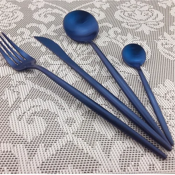 

16Pc/Lot Blue Plated Cutlery Stainless Steel Dinnerware Set Luxury Tableware Steak Knife Teaspoon Fork Silverware For Home Party