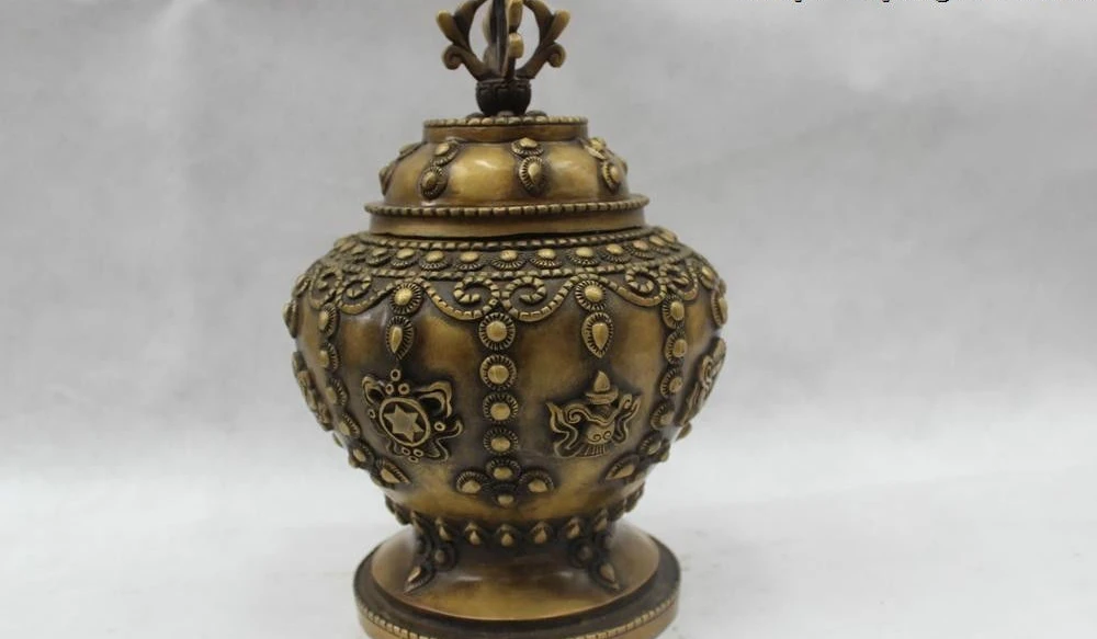 

13"Chinese Collect Folk Pure Bronze Lucky beautiful eight treasures Pot jug