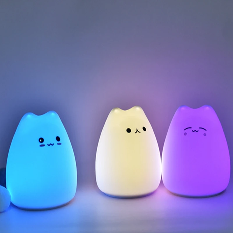 1pc popular clever cute cartoon cat colorful discoloration LED Night lamp decorate desk light battery for baby bedroom lamp