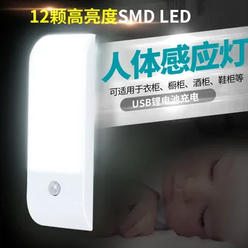 

Human Sensor Led Night Lights 12 high brightness SMD LEDS USB Battery Charging for Wardrobe, Wine/Shoe Cabinet, Door Lights