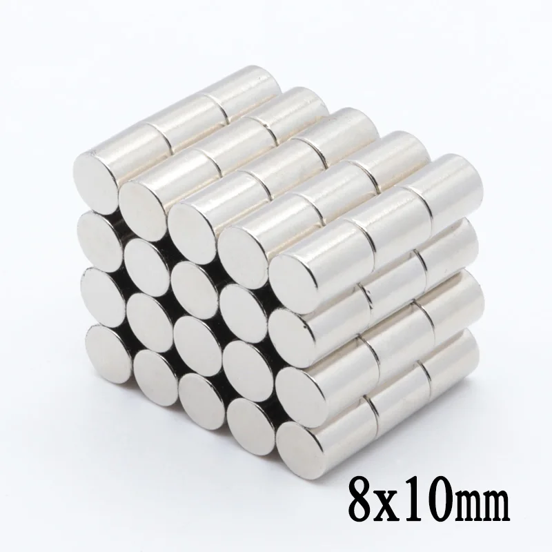 50 шт. 8x10 мм N35 супер сильные Круглые неодимовые магниты Craft редкоземельные мощный