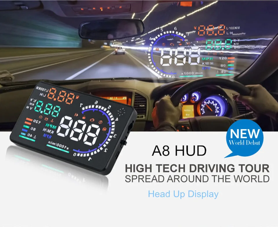 Новые 5,5 ''A8 автомобиля HUD OBD2 OBDii A8 головой вверх Дисплей светодиодный ветрового стекла проектор Clarm превышение скорости Предупреждение расход топлива