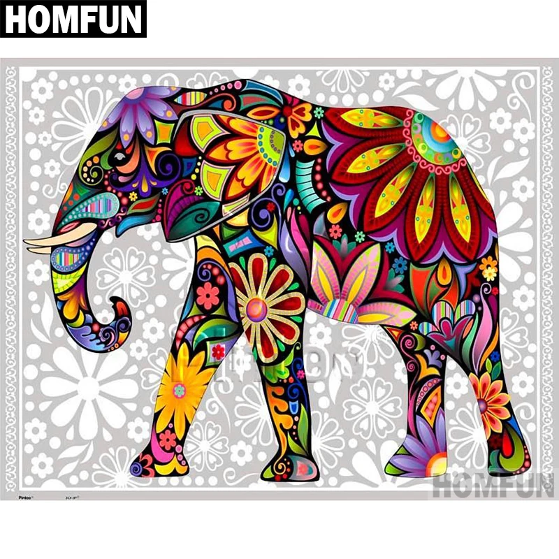 

HOMFUN Full Square/Round Drill 5D DIY Diamond Painting "Color elephant" Embroidery Cross Stitch 5D Home Decor Gift A04087