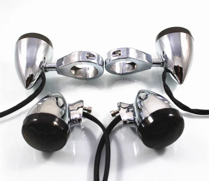 

41MM Relocation Fork Clamp Chrome Bullet Front Rear Turn Signal Fog Light for Harley Honda Kawasaki Suzuki Yamaha Freeshipping