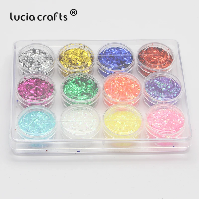 Lucia crafts 12 цветов/набор 1 мм Пластиковые блестящие хлопья порошок рассыпчатые Блестки для рукоделия DIY украшения для ногтей D1001