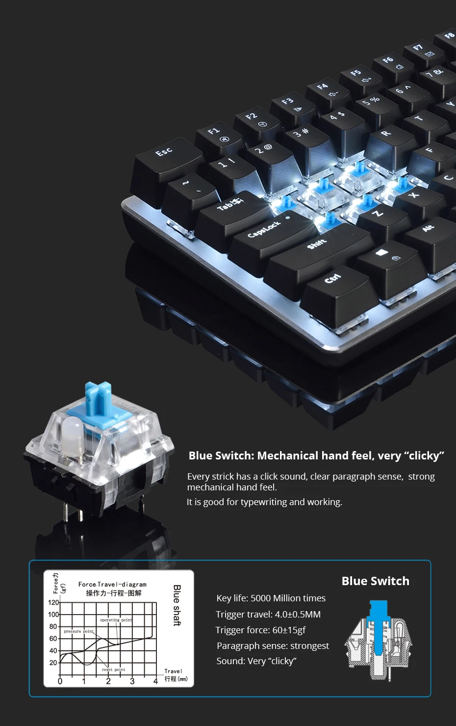 Ajazz AK33 gaming keyboard 82 keys RussianEnglish RGB backlight ergonomic wiredwireless mechanical keyboard conflict-free (9)