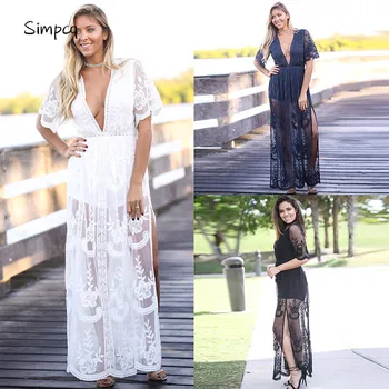 

V-neck Solid Short Ankle-length Empire Regular Special Offer Rushed Vestidos De Fiesta Maxi Dress Robe Charm Women Lace