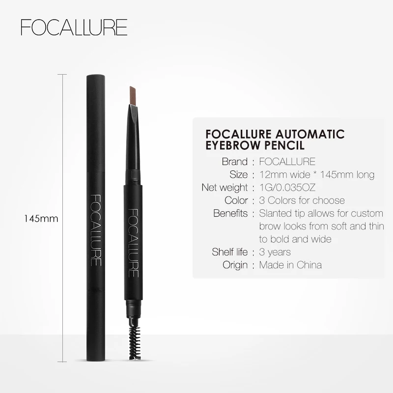 FOCALLURE карандаш для бровей 3 цвета мягкий и гладкий автоматический водостойкий натуральный 1 шт. для бровей с кистью инструменты для макияжа