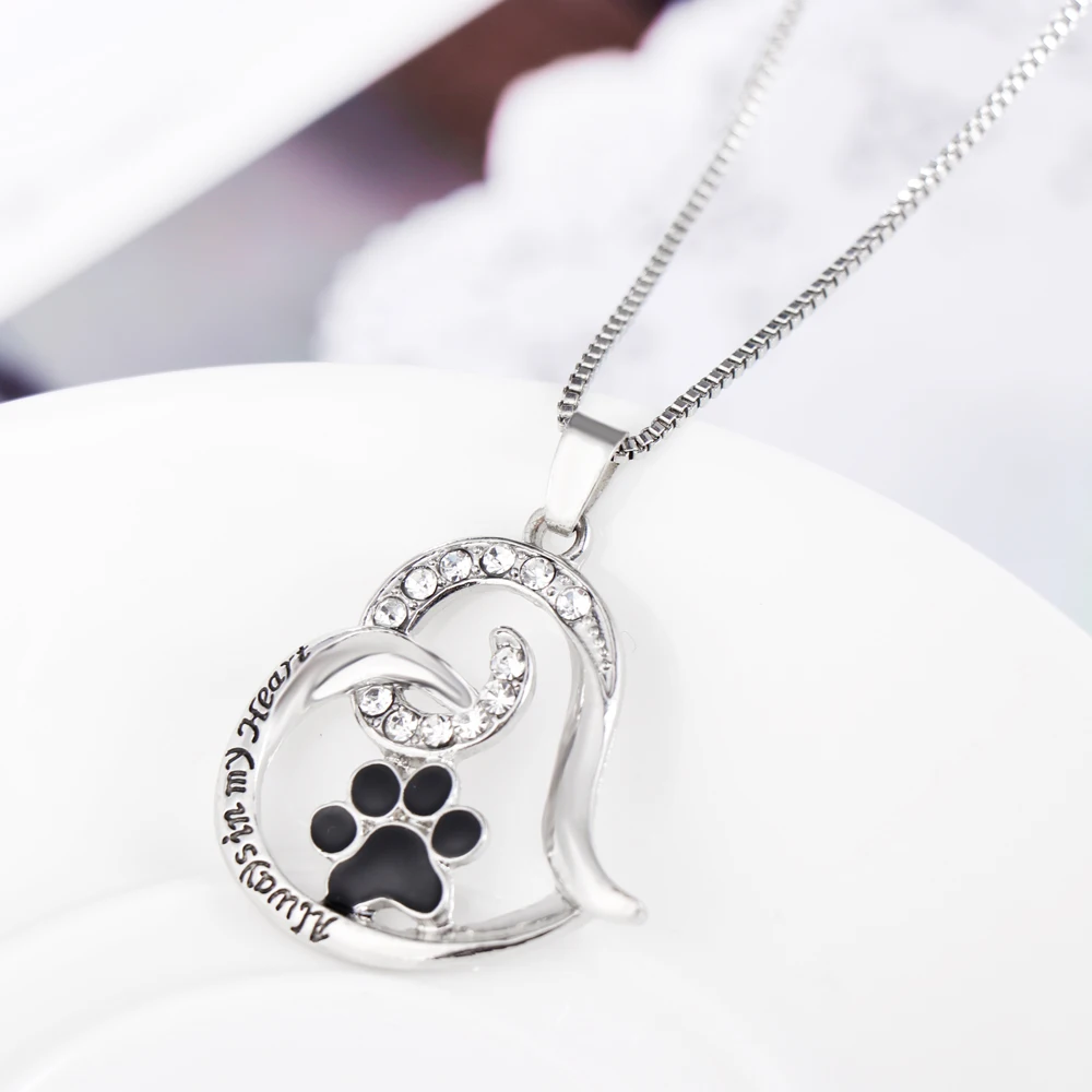 Pet Мемориал Цепочки и ожерелья для любителя животных милый щенок кошка след Paw Print сердце любовь всегда в моем сердце подвеска Цепочки и