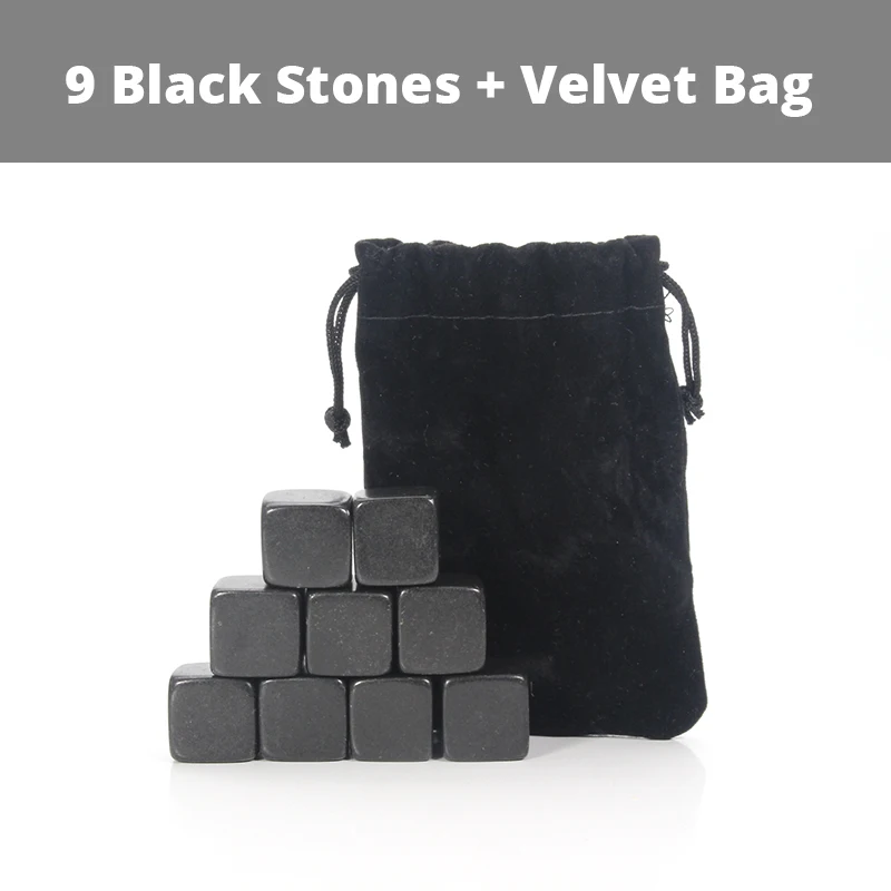 Виски камни набор-9 гранит виски камни/деревянная коробка/бархатный мешок/многоразовые охлаждающие кубики льда - Цвет: 9 Black Stones Bag