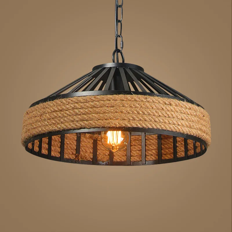 

Industrial Iron Rope Pendant Light Retro Style Cover Lid Suspended Lighting Fixture E27 Edison Bulb Holder Restaurant Bar