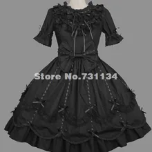 Дешёвый красивый черный с короткими рукавами многослойное в готическом стиле, платье в стиле "Лолита"