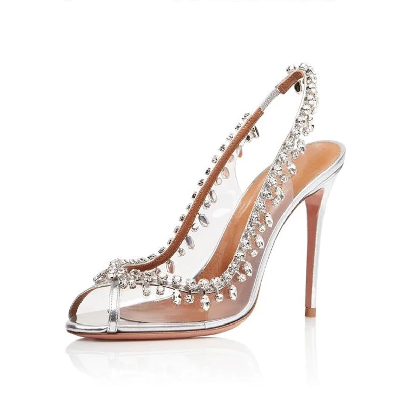 

2019 Sandals High Heels Summer New Beading Sexy Peep Toe Female Sandals Slip On Transparent Patchwork Woman Party Dress Shoes