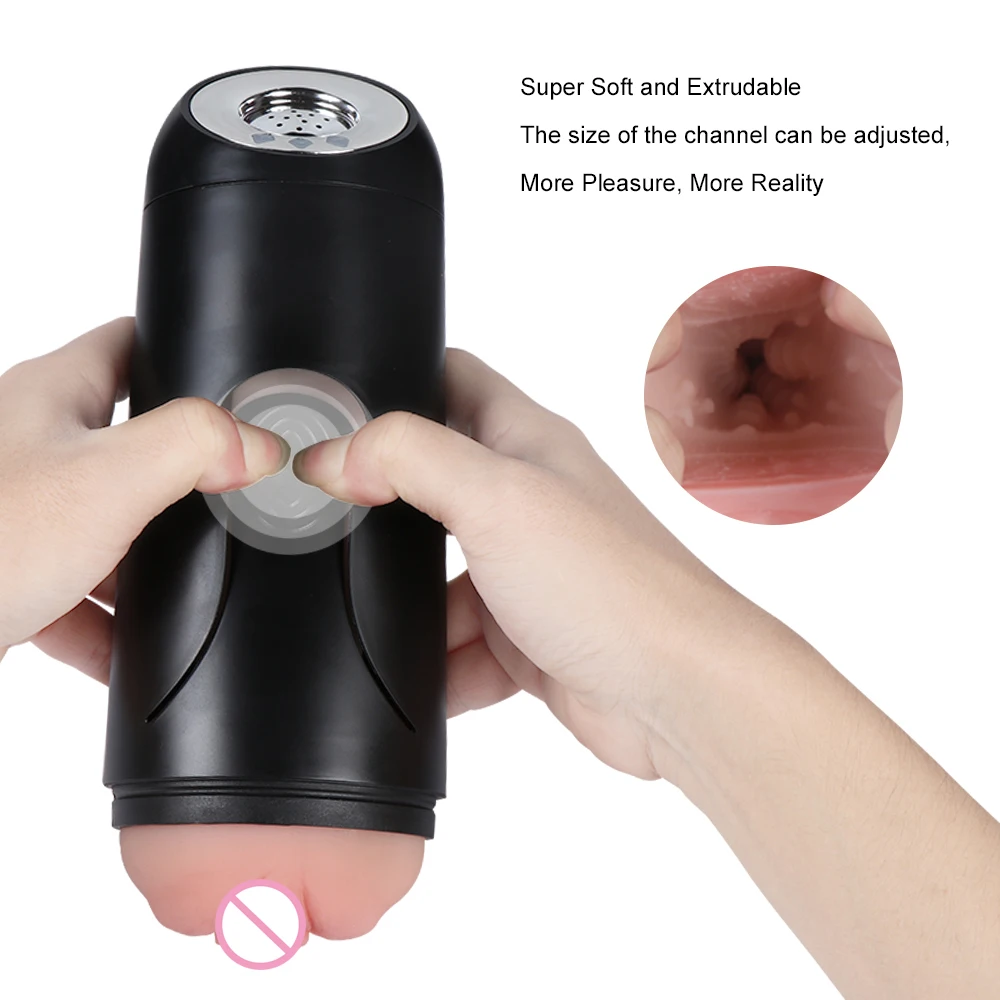 Soft Realistic Vagina Masturbator Vibrating Press Size Adjustable Aircraft Cup Intelligent Voice Interaction Male Masturbation