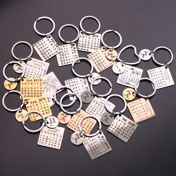

Drop Shipping Custom Keychain Personalized Calendar Key Chain Stainless Steel Key Chain Engraved Date Birthday Anniversary Gift