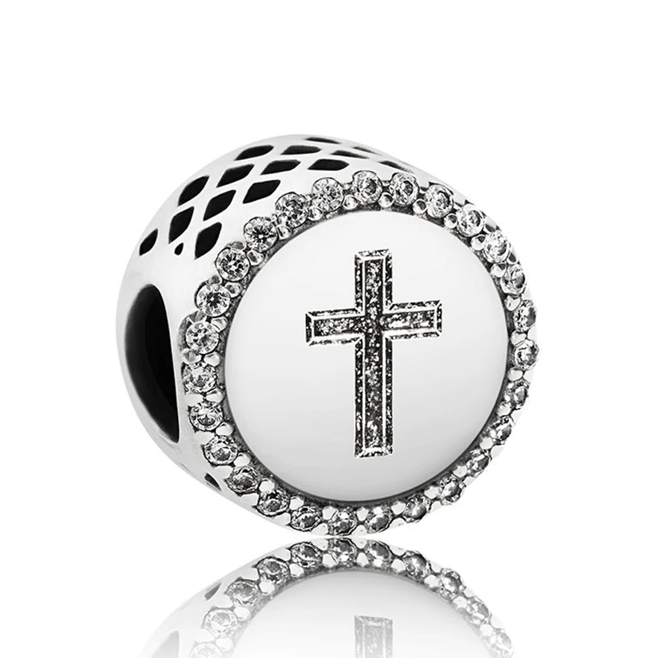 

Authentic 925 Sterling Silver Faith Cross With Crystal Beads Charm Fit Pandora Bracelet Bangle For Women DIY Jewelry Marking