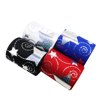 

David accessories 3'' 75mm silver laser star series printed polyester ribbon 50yards,DIY handmade materials,50Yc3437