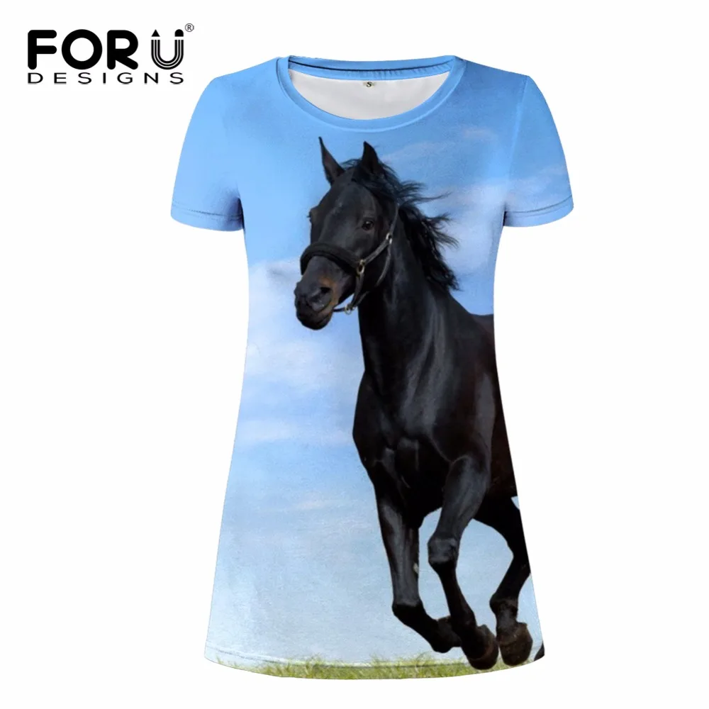 

FORUDESIGNS 2018 Brand Women Dress Summer Casual Basic Woman Vestidos 3D Horse Woman Dresses For Girls Feminine Clothes Mujer