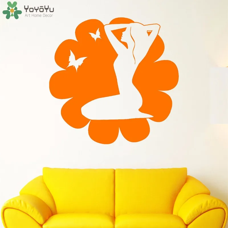 YOYOYU Wall Decal Girls Beauty Salon Stickers Flower Butterfly Pattern Spa Removable Window Fashion Design Art Decor SY846 | Дом и сад