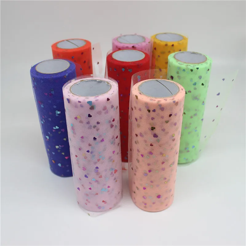 Блестящая Лазерная пачка с сердечками 10 ярдов 15 см|sequin tulle roll|sequin tulletulle rolls |