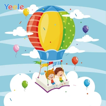 

Yeele Stripe Hot Air Balloons Book Clouds Birthday Photography Backgrounds Customized Photographic Backdrops for Photo Studio