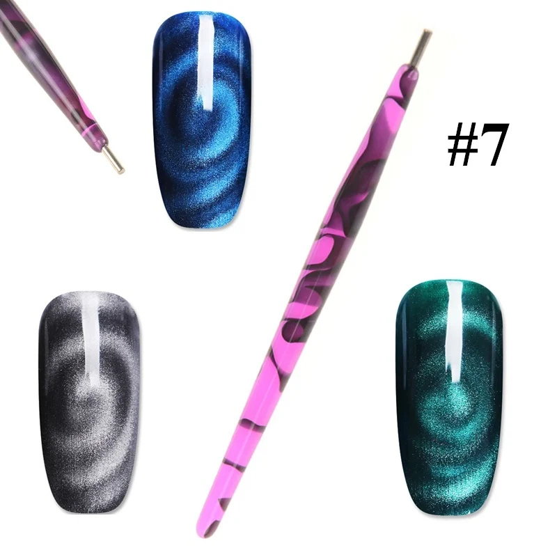 1 шт. двухсторонняя магнитная палочка "кошачий глаз" в полоску с цветами для УФ-геля для маникюра и дизайна ногтей - Цвет: 7