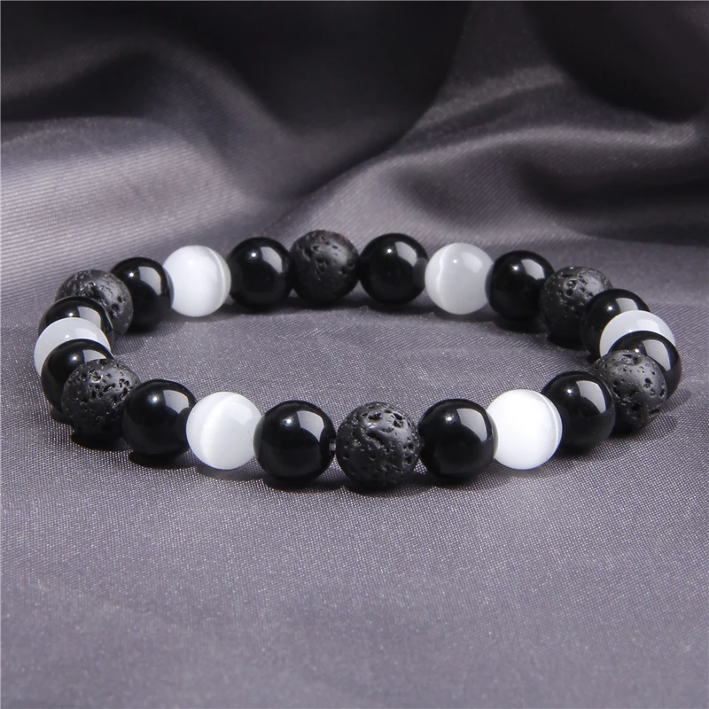 

Bracelets Black White Hematite Lava Stone Bracelet Men Women Beads Female Gift Jewelry