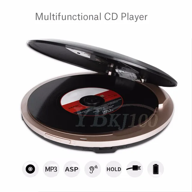 Free Shipping Black Portable CD Player LCD Display Audio Music Travel CD-R CD-RW MP3 With Earphone EU/US Power Adapter