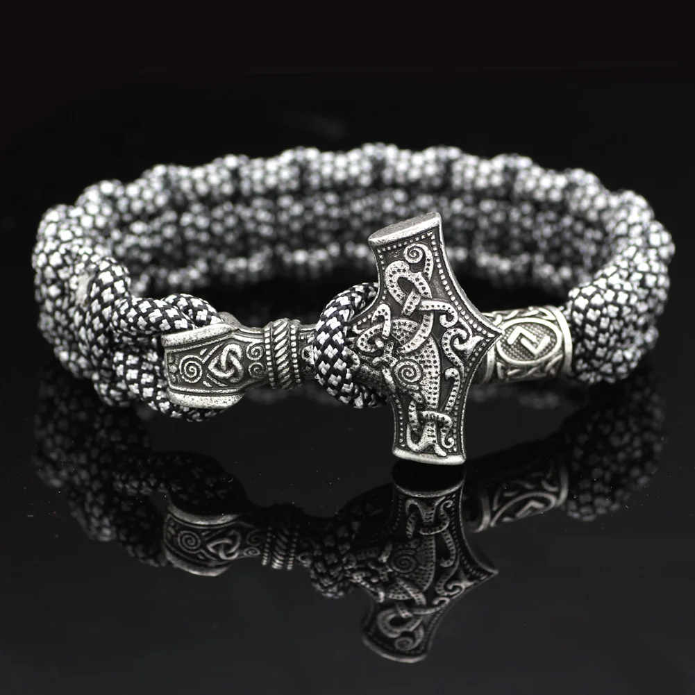 

Norse Viking Thor Mjolnir Hammer Paracord Amuletceltic Rune Knot Amulet Scandinavian Bracelet Vantage Black