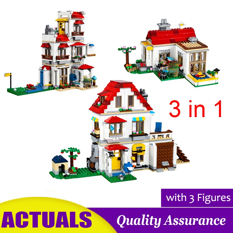 

3 In 1 Modular Family Villa Compatible legoed 31069 33077 Creator Building Block Brick House Garden Model Kid Toy