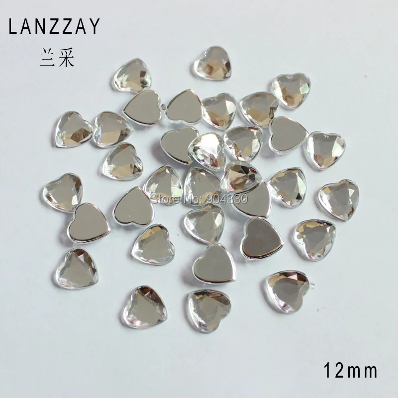 

Free Shipping LANZZAY 200pcs Clear 12MM Heart Flat Back Rhinestone Acrylic Diamond Jewelry Garment Arts Craft DIY Decoration