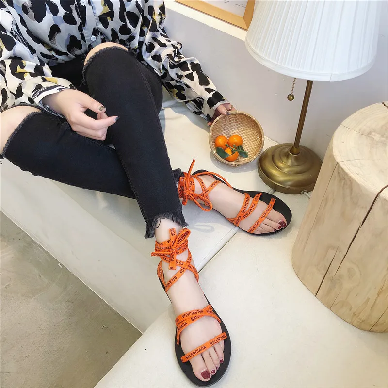 HKCP/ модные летние новые корейские сандалии на плоской подошве с открытым носком и перекрестными ремешками; сандалии-гладиаторы; C407