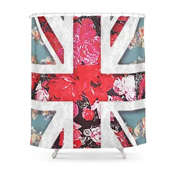 

God Save The Queen | Elegant Girly Red Floral & Lace Union Jack Shower Curtain Set
