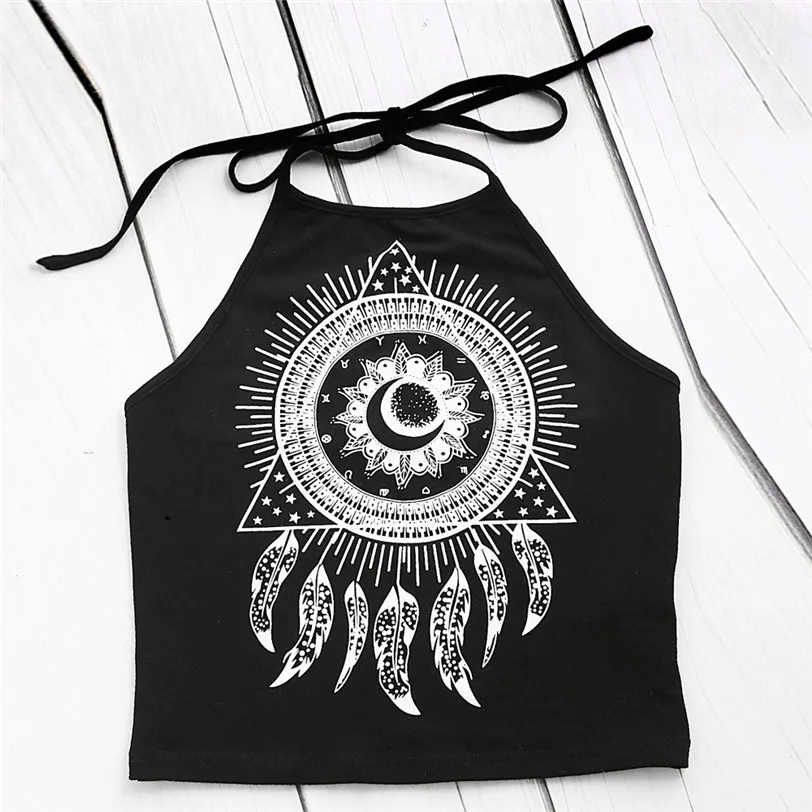 Chic Dreamcatcher Print Crop Top Female Camis Halter Casual Vest Women's Tops Base Shirt Cropped Women's Blouse Wholesale noFB12 (4)