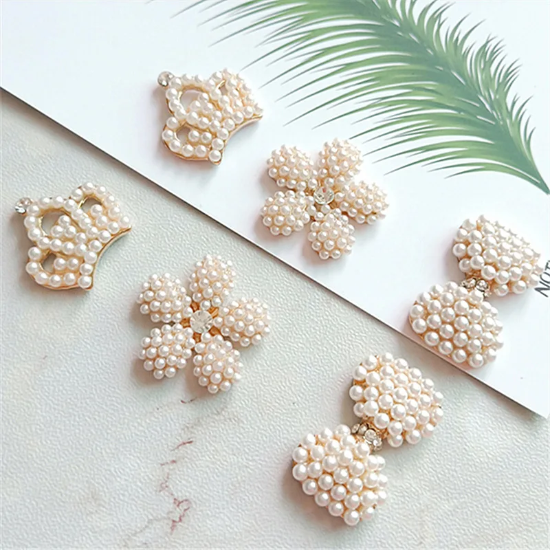 

5 pcs/lot Children's Imperial Crown Full Pearls Rhinestone Buttons Diy Handmade Hair Gift Box Cartoon Doll Accessories Jewelry